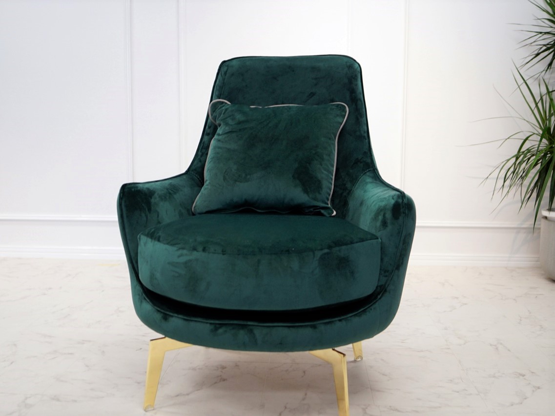 NAPOLI（ナポリ）1人掛けソファ｜ベルベットグリーン × ゴールドレッグの上質ラウンジチェア［トルコ製］