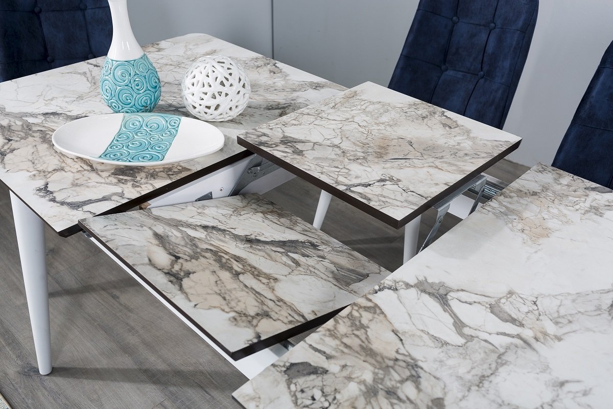 ZEN 拡張式ダイニングテーブル｜高級感ある大理石調デザイン最大177cm