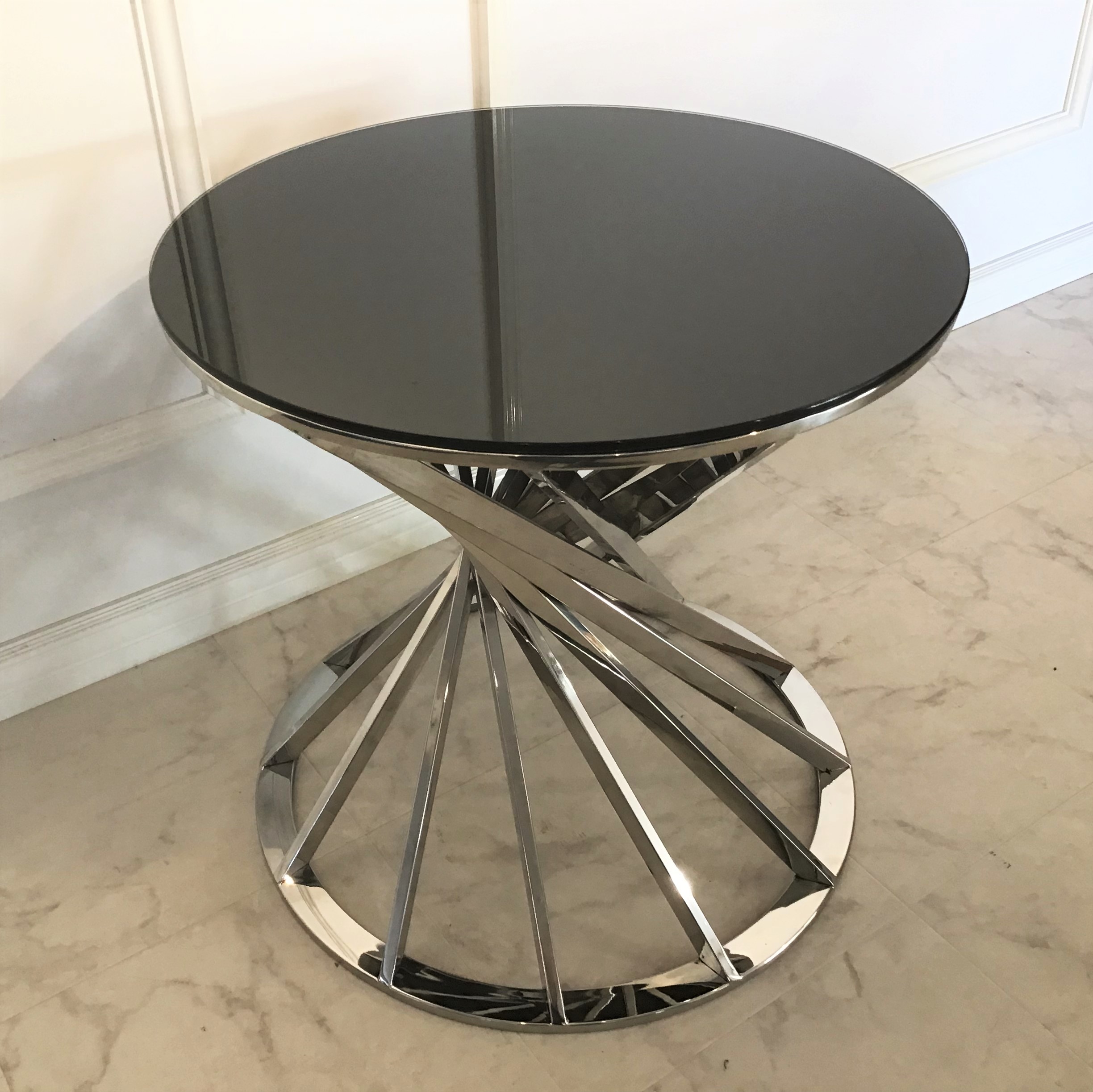 BLANC（ブランク）サイドテーブル｜ブラックミラー×シルバーメッキの気品ある静けさ［トルコ製］