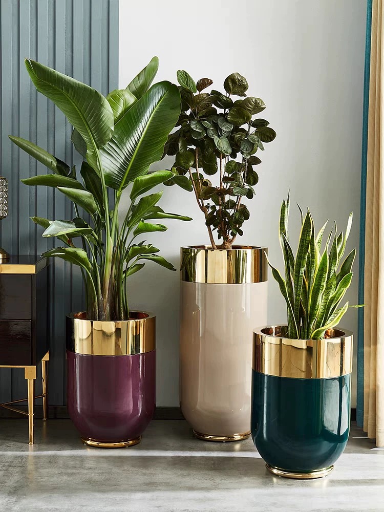 プランター（床花瓶）｜ゴールドリム × カラーボディのラグジュアリー［S・M・Lサイズ］
